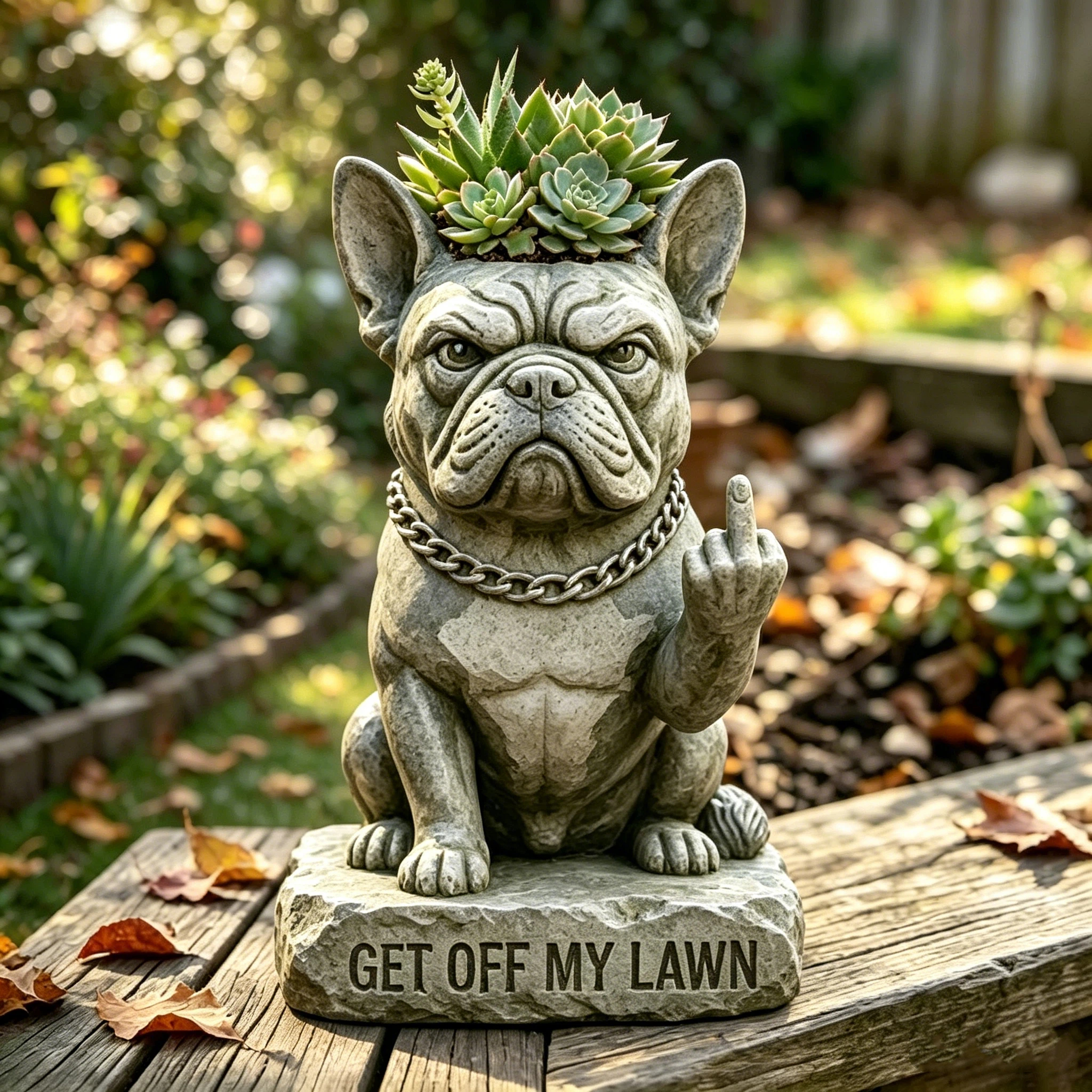 🐶🌿 “GET OFF MY LAWN” Bulldog Planter – Attitude Meets Nature