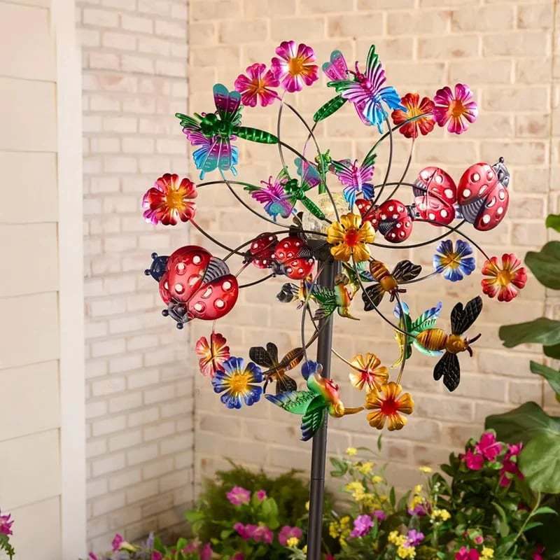 ☀️2026 HOT SALE 49% OFF🌀Outdoors Solar Wind Spinners with Decorative Flowers🌸(Includes bracket)87cm - 🔥Multi Critter