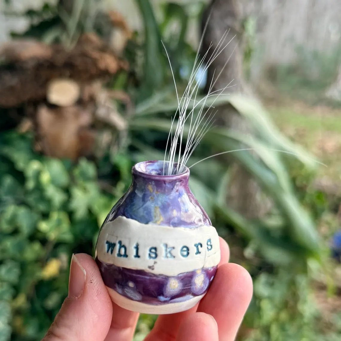 Hand-Thrown Whiskers Keepsake Vase - Purple Speckled