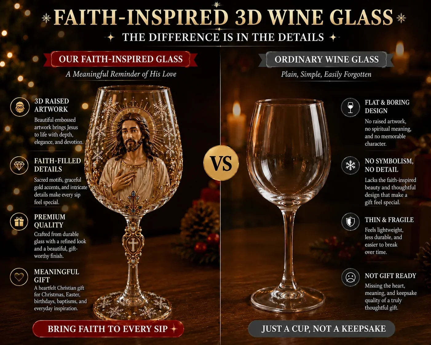 🎅 2026 Christmas Gift 49% Off--✝️Faith & Grace 3D Christian Wine Glass Set – Meaningful Faith Gift🎁