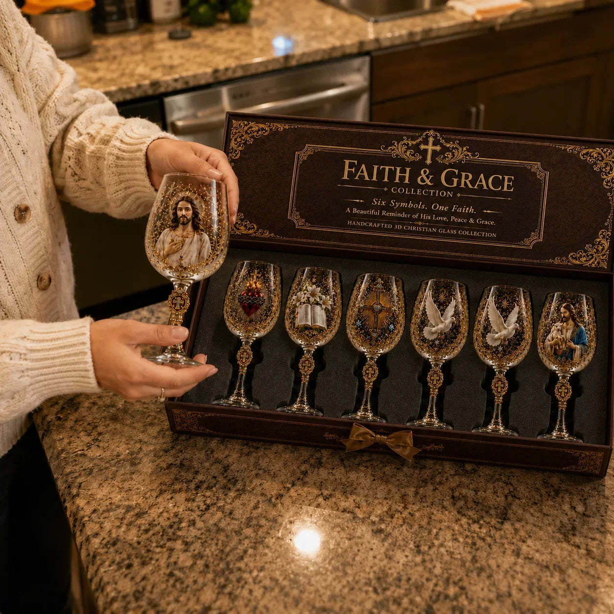 🎅 2026 Christmas Gift 49% Off--✝️Faith & Grace 3D Christian Wine Glass Set – Meaningful Faith Gift🎁