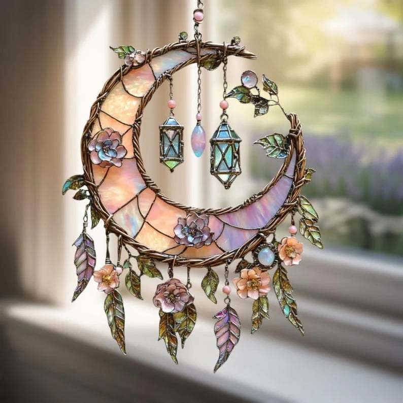 🔥🔥New Year 49% Off--🌙Hand-Painted Moon and Floral Window Decor💖