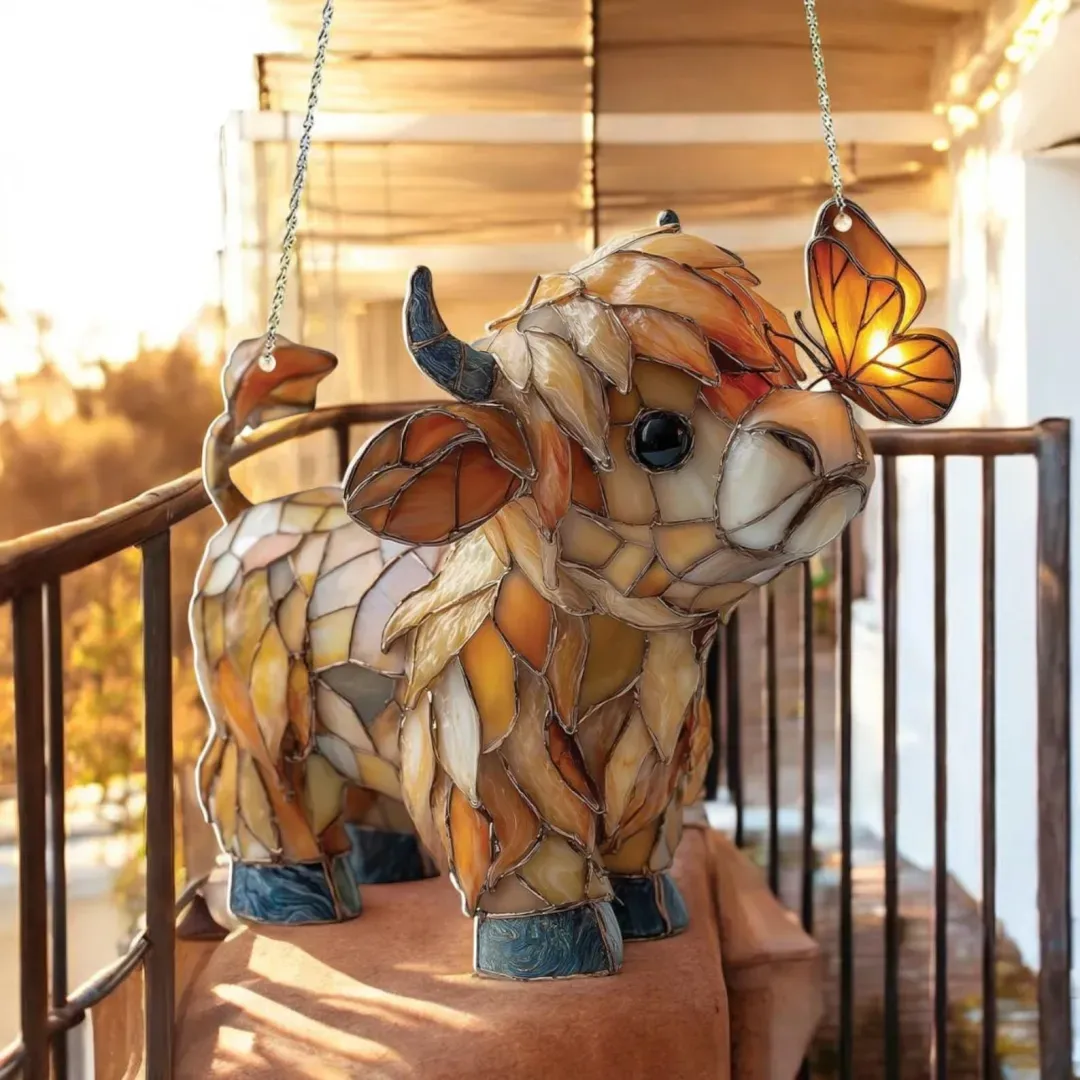 Highland Cow Butterfly Suncatcher| Stained Glass StyleWindow Hanging