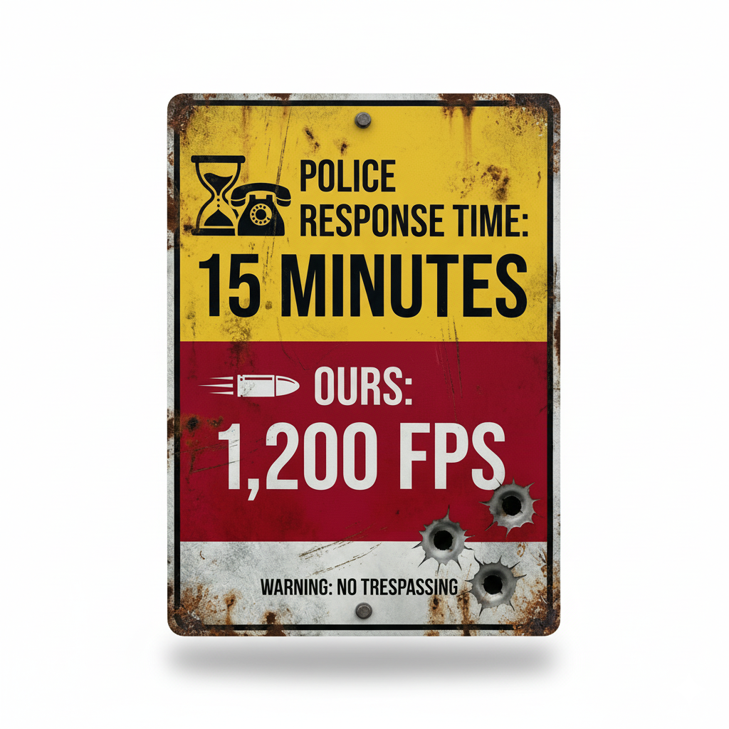 The 1,200 FPS Warning | Ultimate Response Time Metal Sign (Funny No Trespassing Sign)