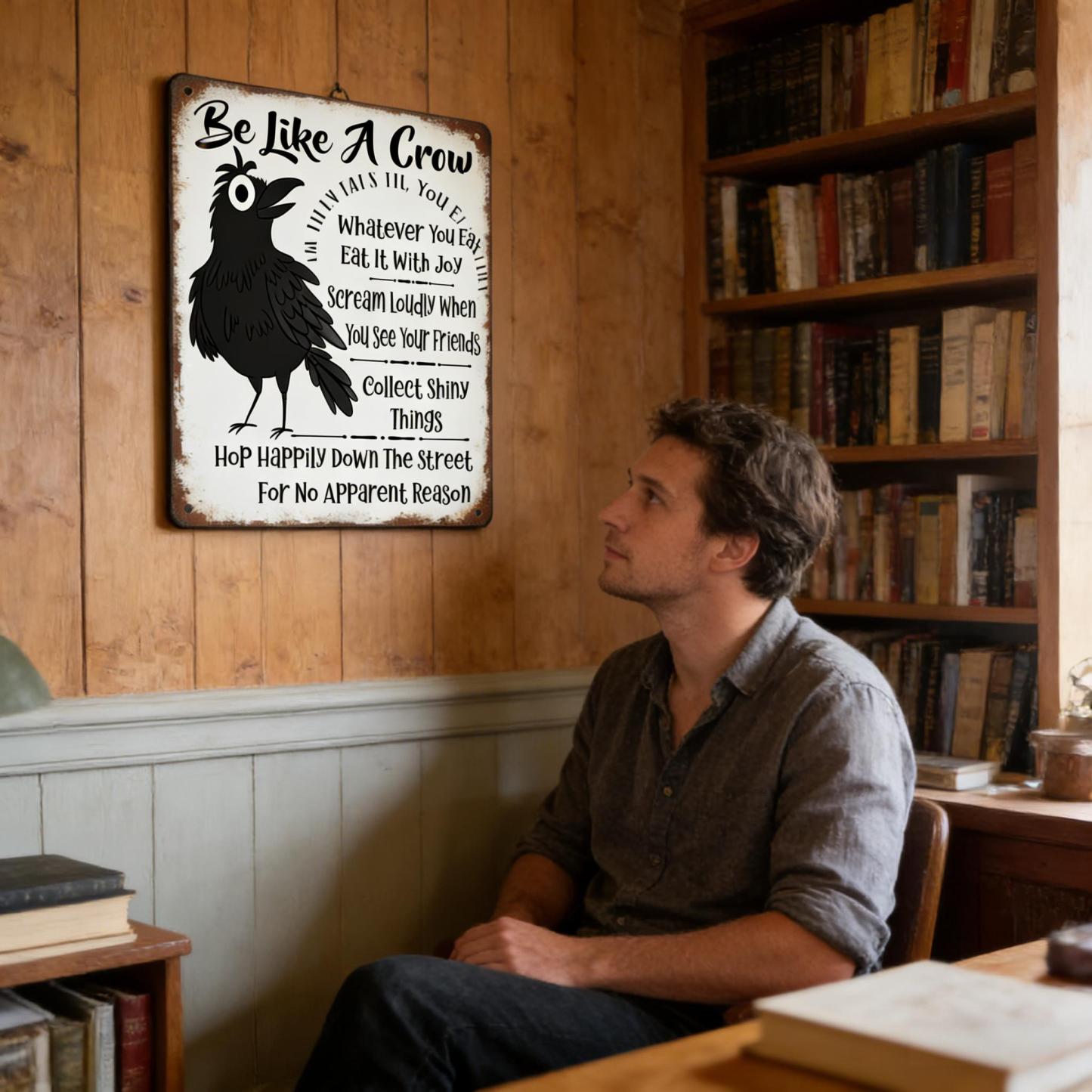 Be Like A Crow Vintage Metal Sign – Funny Positive Wall Art for Home, Office, Kitchen & Farmhouse Decor