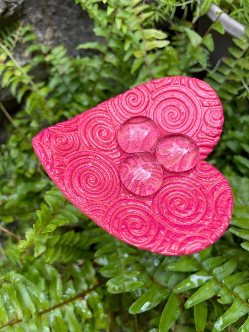 Ceramic Heart Butterfly Bath Garden Stake