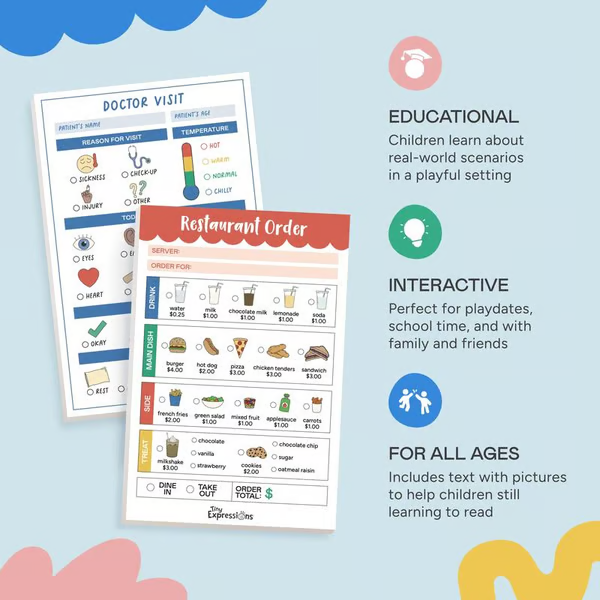 🥳 Pretend Play Notepads | 2-Pack | 40 Pages Each ✨