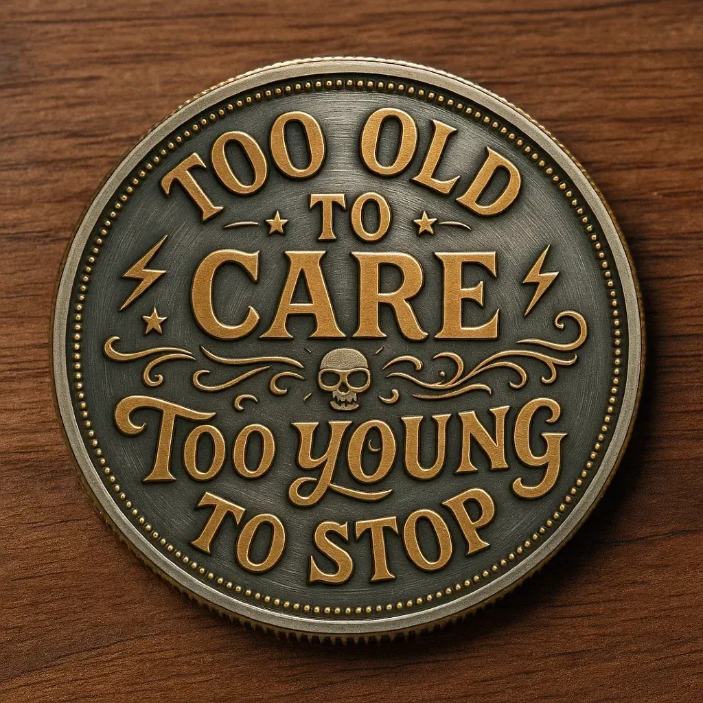🍻 “Too Old to Care, Too Young to Stop” Commemorative Coin 😎💀