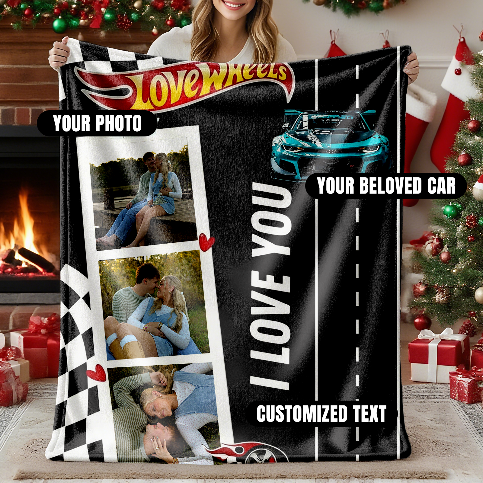 Custom Love Wheels Car Photo Blanket Couple Photo Blanket