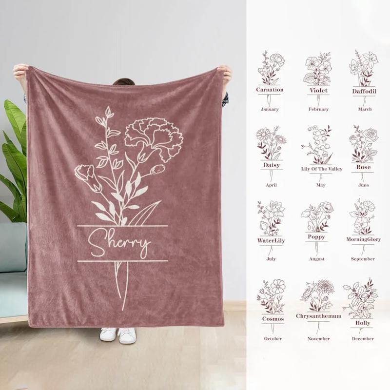 Custom Birth Month Flower Blanket , Personalized Birth Blanket, Gifts for Kids, Mom