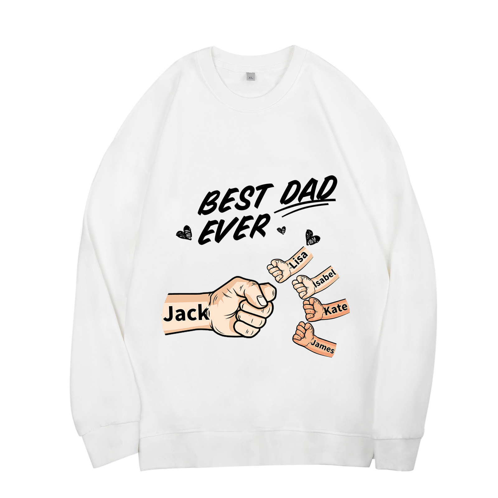 Best Dad Ever - Personalised 2–7 Names Family Crewneck Sweatshirt Custom Fist Bump Fathers Day Gift