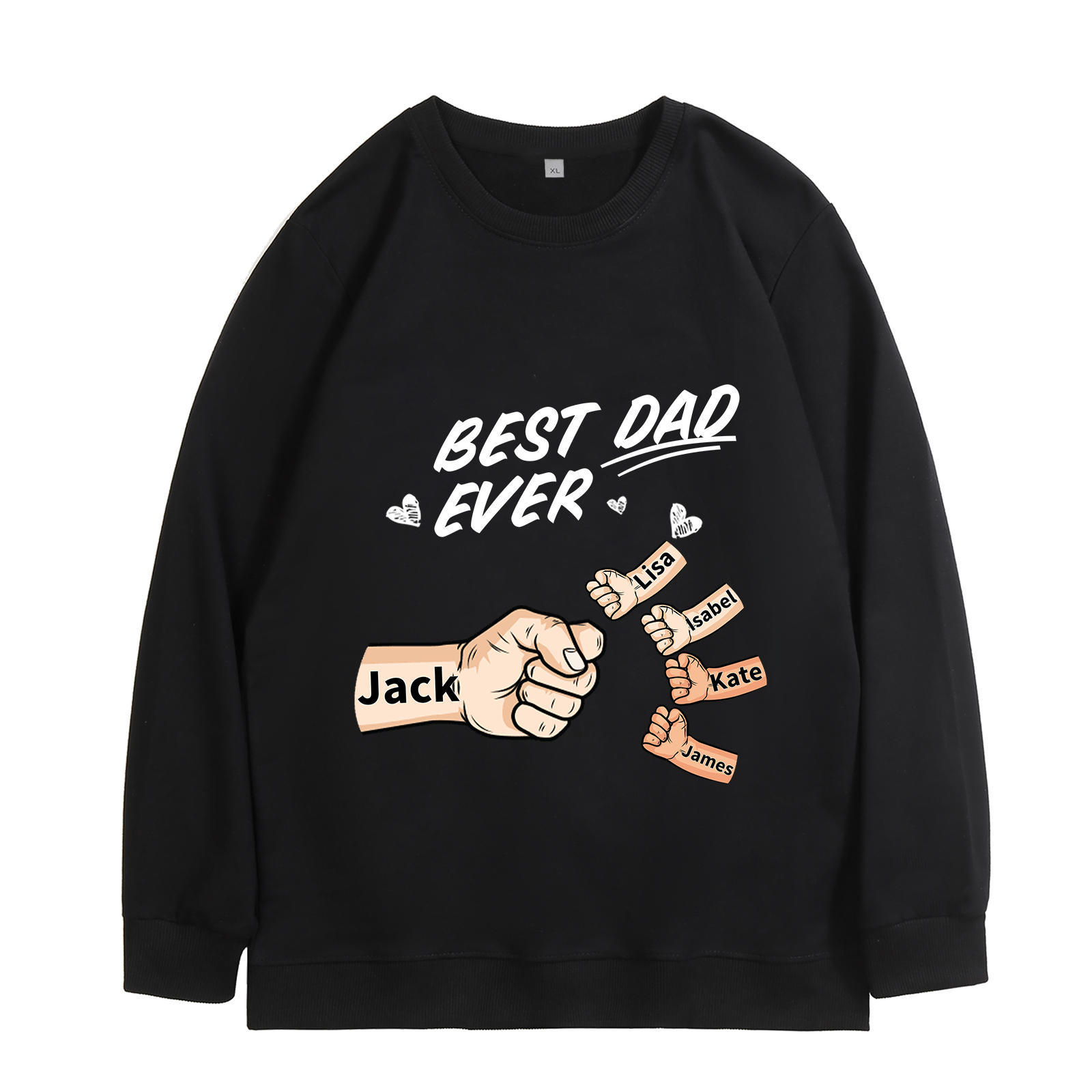 Best Dad Ever - Personalised 2–7 Names Family Crewneck Sweatshirt Custom Fist Bump Fathers Day Gift