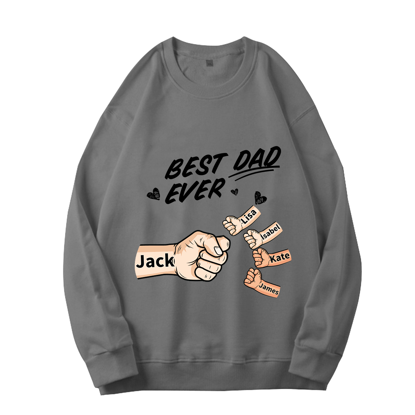 Best Dad Ever - Personalised 2–7 Names Family Crewneck Sweatshirt Custom Fist Bump Fathers Day Gift