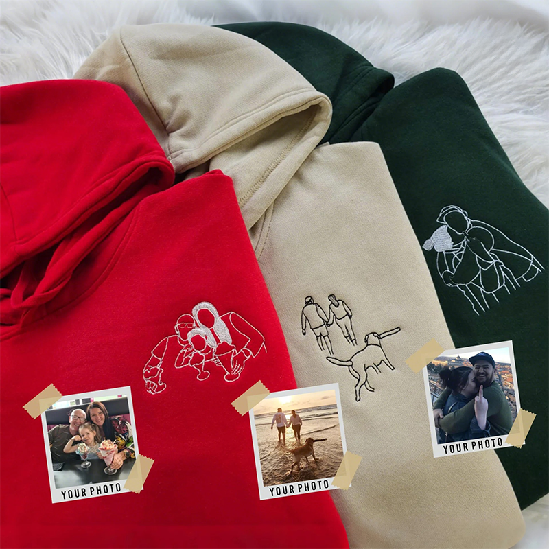 Custom Outline Photo Embroidered Hoodie