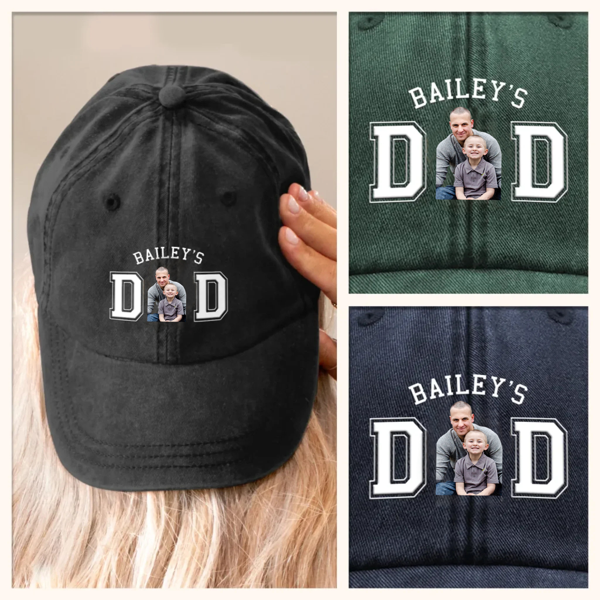 Custom Vintage Washed Denim Baseball Cap-Father's Day, Gift For Dad
