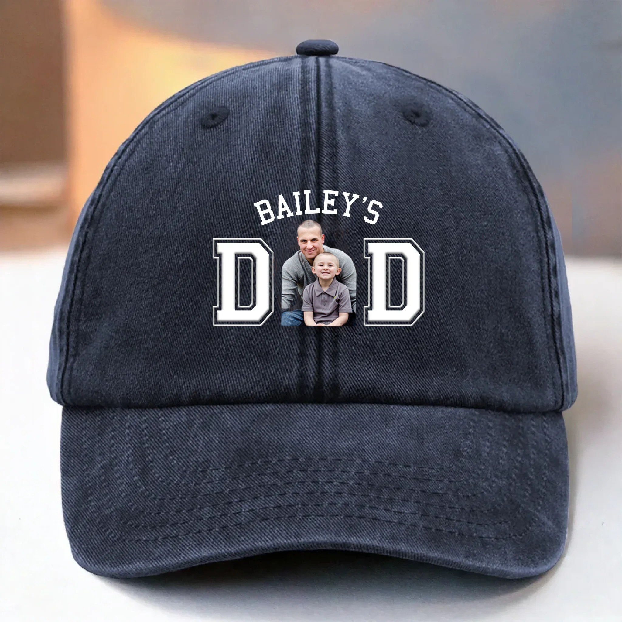 Custom Vintage Washed Denim Baseball Cap-Father's Day, Gift For Dad