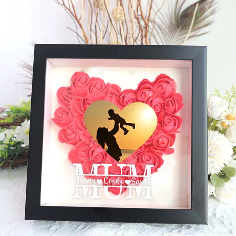 Mum Heart Photo Flower Pattern Shadow Box Gift
