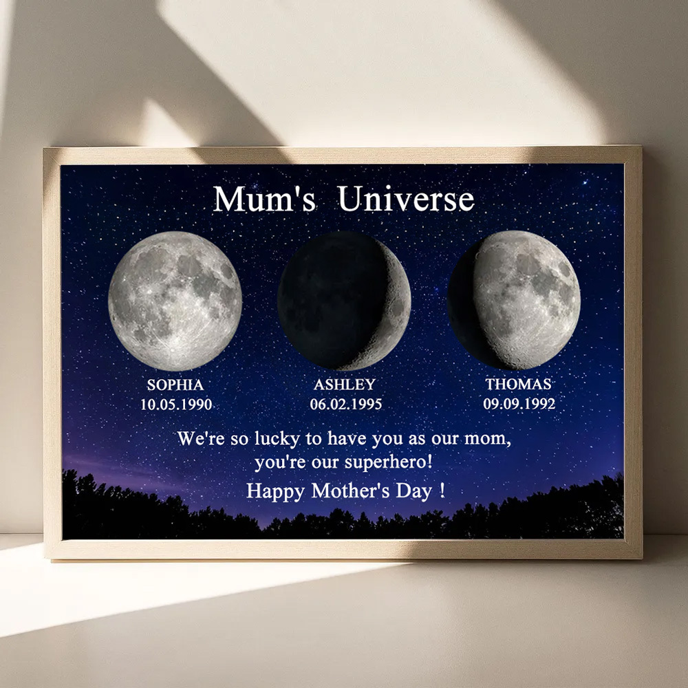 Mum's Universe Custom Birth Moon Phase Art Personalized Frame Home Decor