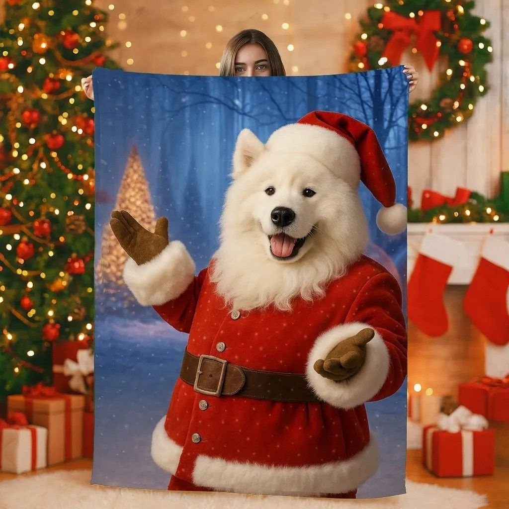 Custom Christmas Pet Art Portrait Blanket