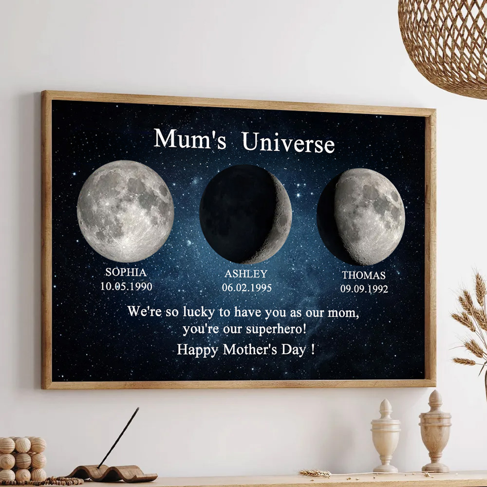Mum's Universe Custom Birth Moon Phase Art Personalized Frame Home Decor