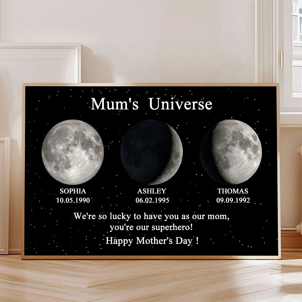 Mum's Universe Custom Birth Moon Phase Art Personalized Frame Home Decor