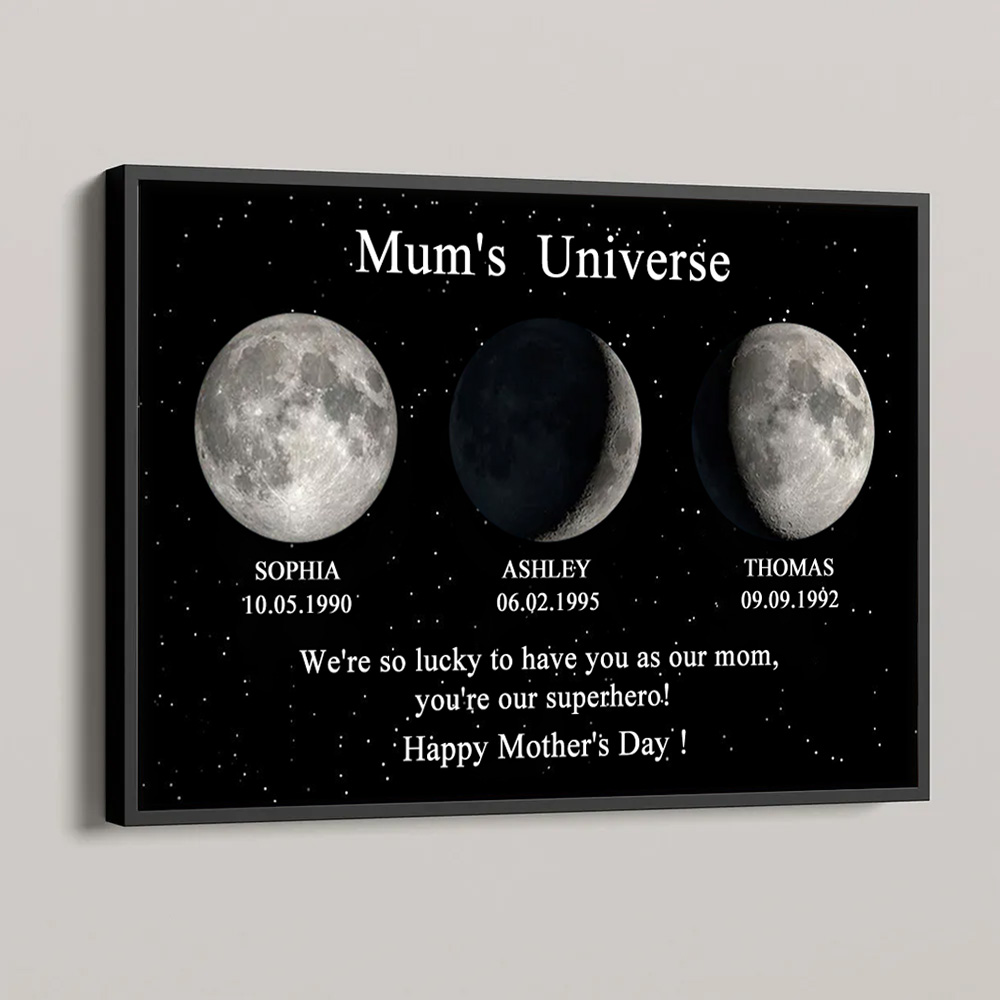 Mum's Universe Custom Birth Moon Phase Art Personalized Frame Home Decor
