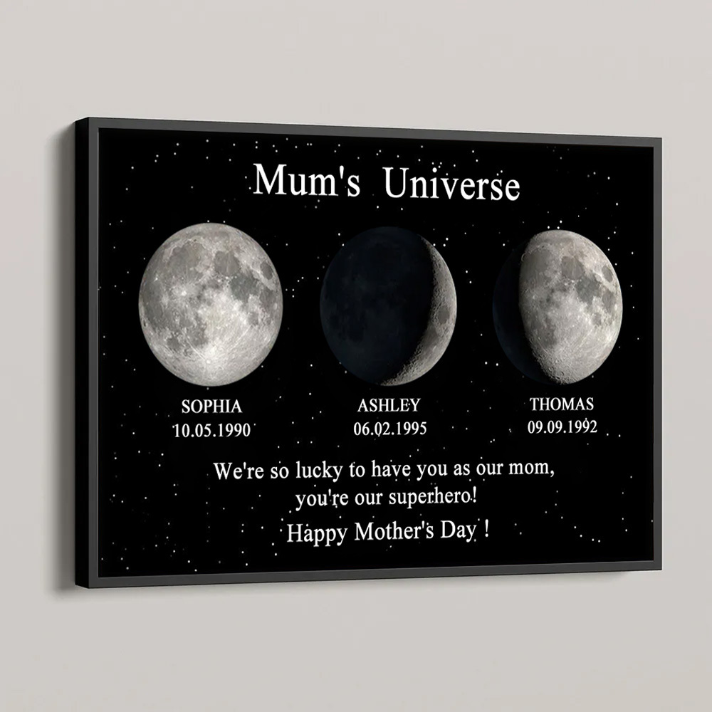Mum's Universe Custom Birth Moon Phase Art Personalized Frame Home Decor