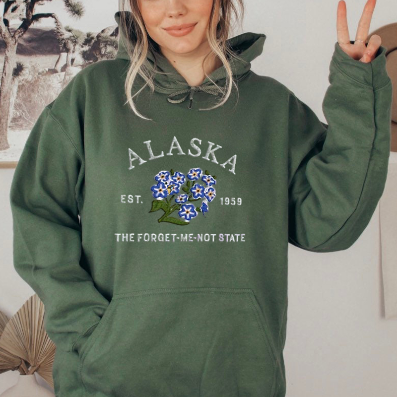 CUSTOM EMBROIDERED ALASKA FLOWER SWEATSHIRT
