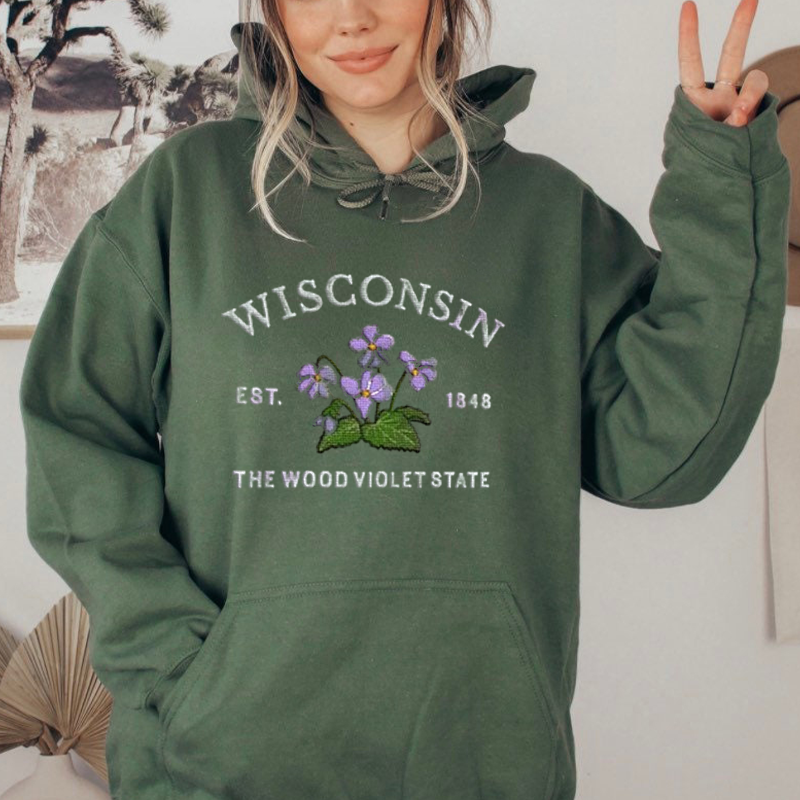 CUSTOM EMBROIDERED WISCONSIN FLOWER SWEATSHIRT