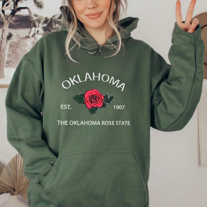 CUSTOM EMBROIDERED OKLAHOMA FLOWER SWEATSHIRT