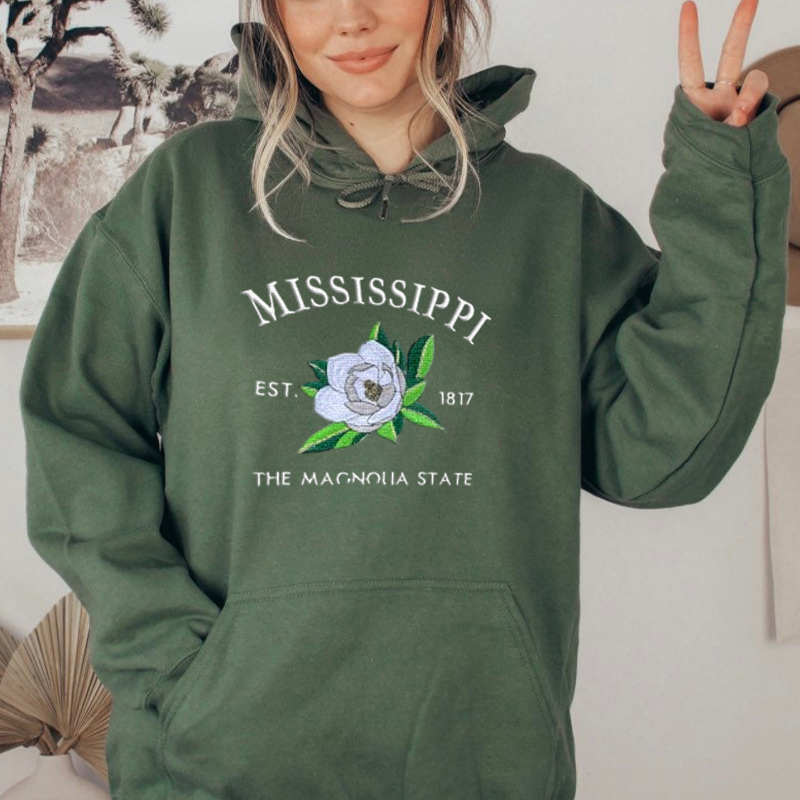 CUSTOM EMBROIDERED MISSISSIPPI FLOWER SWEATSHIRT