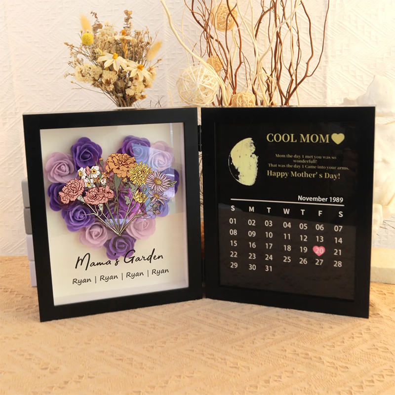 Personalized Birth Flower Family Bouquet With REAL MOON PHASE Anniversary Calendar Box
