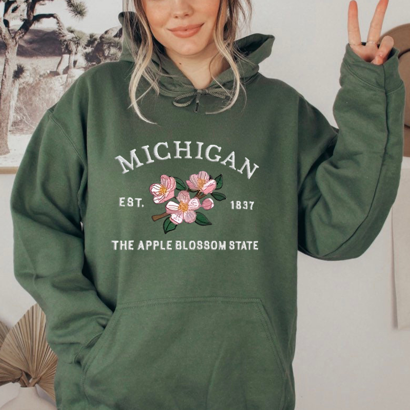 CUSTOM EMBROIDERED MICHIGAN FLOWER SWEATSHIRT