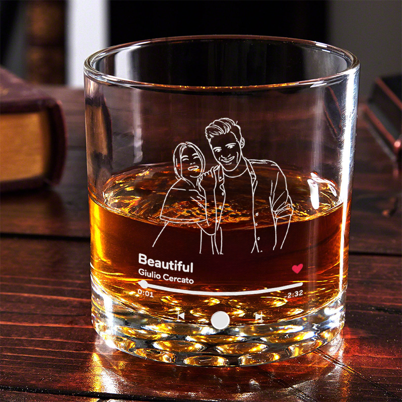 Custom Photo Whiskey Glass: Engraved Favorite Music Song Glass