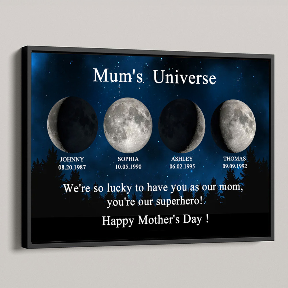 Galaxy Night Mum's Universe Custom Birth Moon Phase Personalized Frame