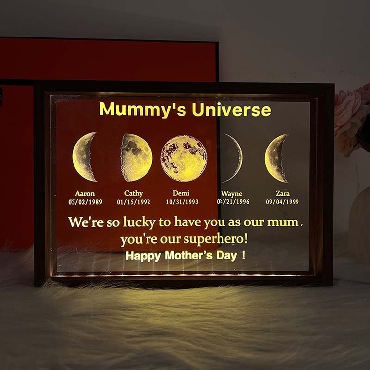 Led light frame with text and date - mum's universe