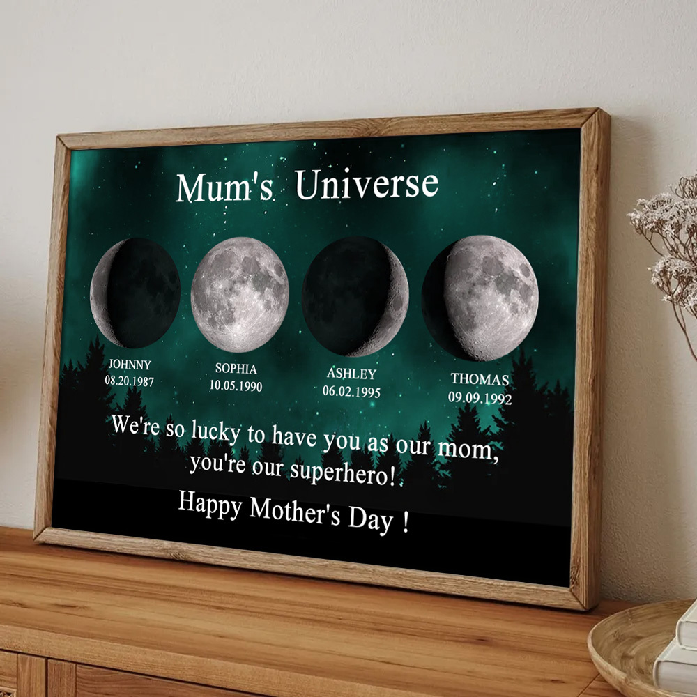 Galaxy Night Mum's Universe Custom Birth Moon Phase Personalized Frame