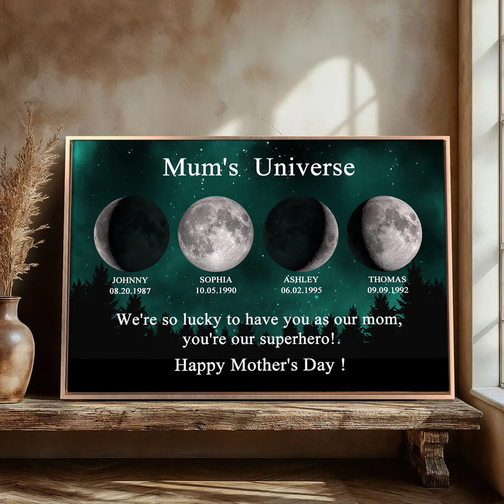Galaxy Night Mum's Universe Custom Birth Moon Phase Personalized Frame