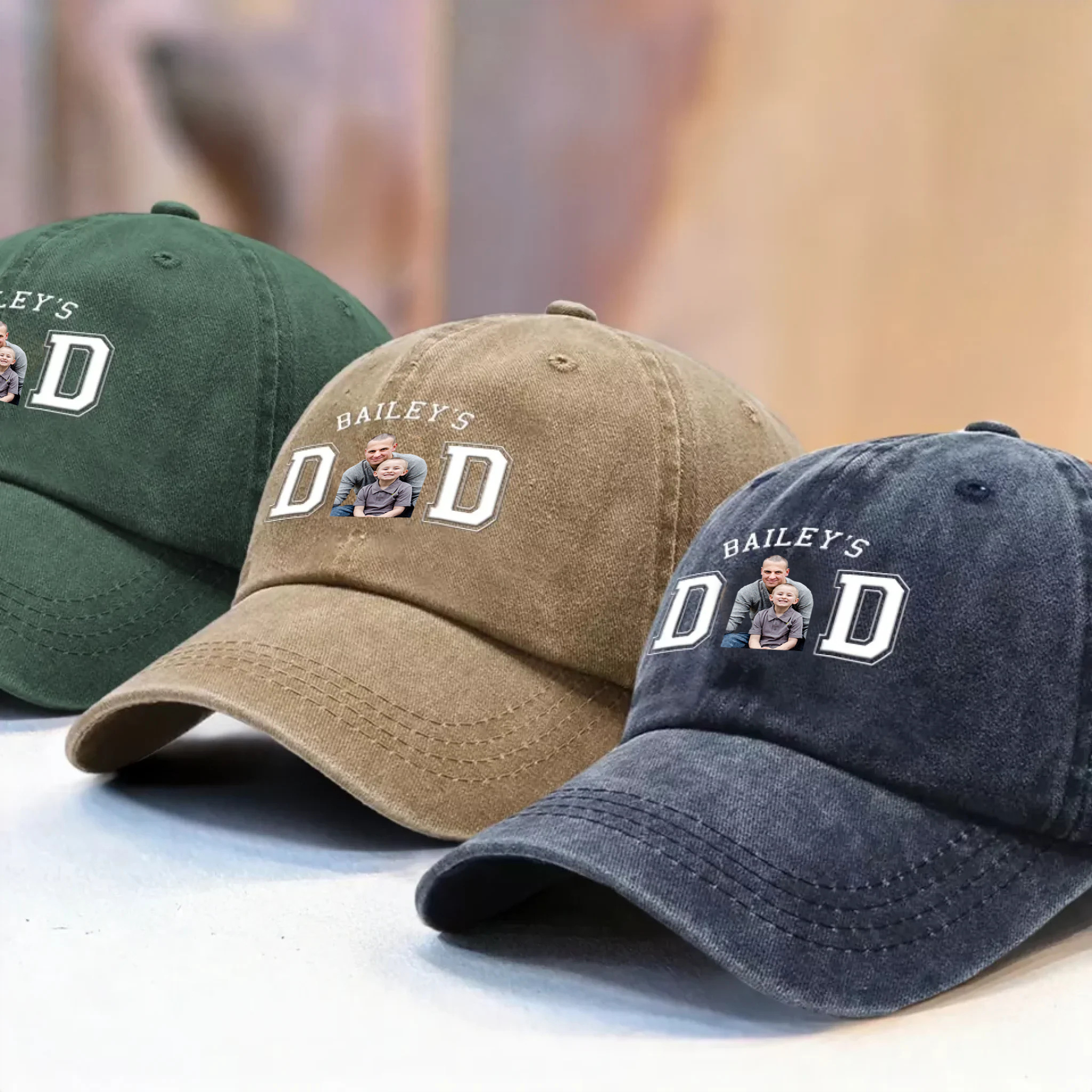 Custom Vintage Washed Denim Baseball Cap-Father's Day, Gift For Dad