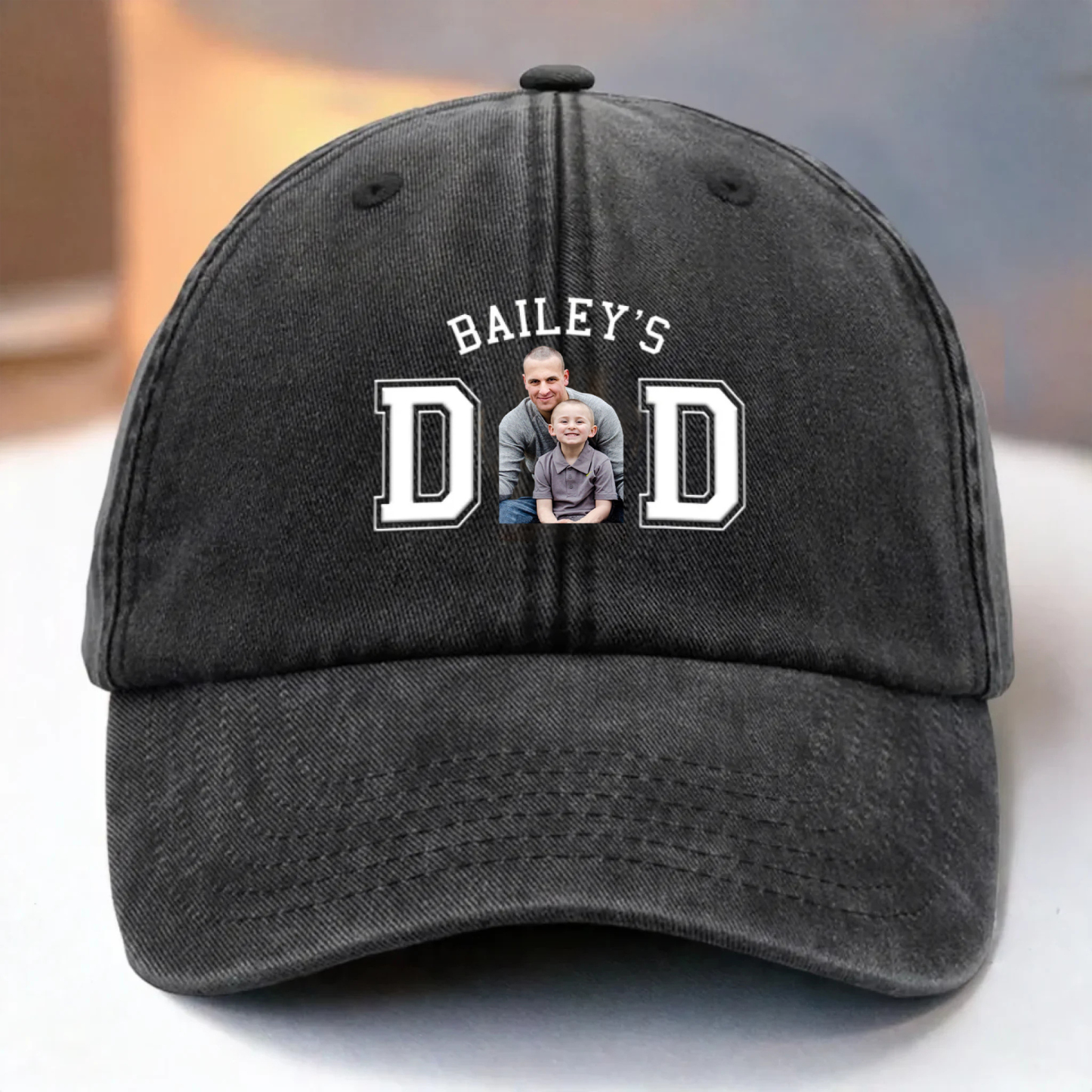 Custom Vintage Washed Denim Baseball Cap-Father's Day, Gift For Dad