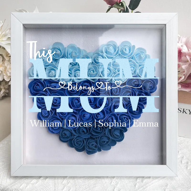'This MUM/MOM Belongs to' Personalized Flower Shadow Box Custom Name & Text Heart Rose Frame Decorations Mother's Day Gift