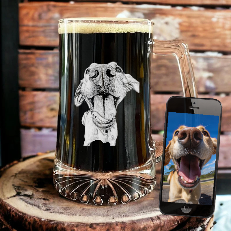 Etched Pet Picture Rocks Glass Father's Day Personalized Whiskey Glass, Personalized Glassware Unique Dad Gifts
