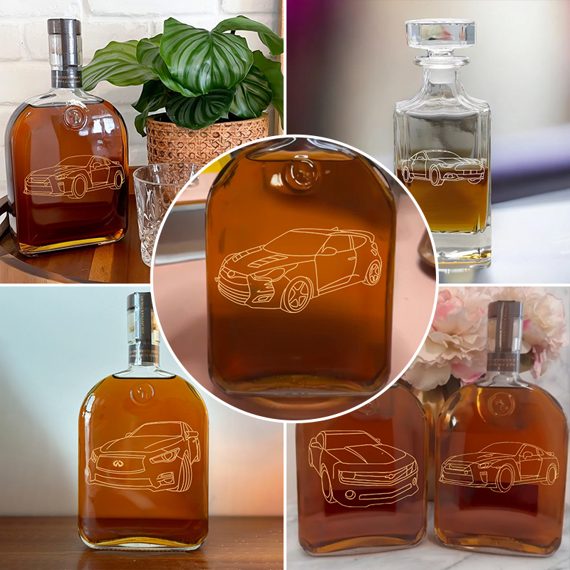 Custom Car Photo Outline Design Whiskey Bottle