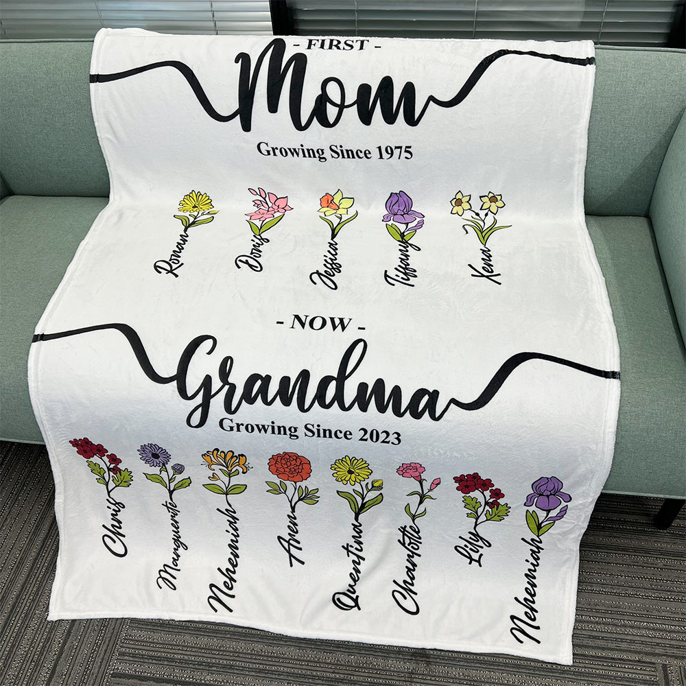 50%OFF⭐️First Mom Now Grandma's Garden Names Birth Flower Blanket