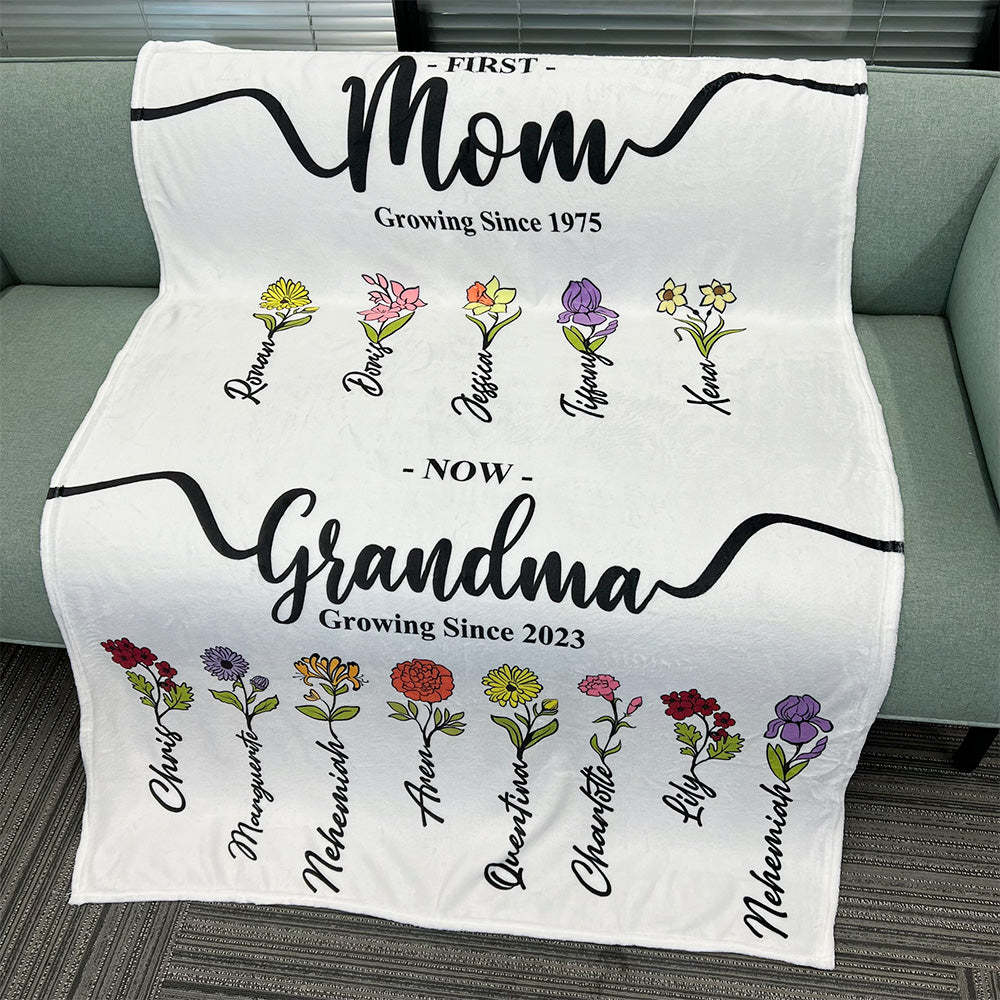 50%OFF⭐️First Mom Now Grandma's Garden Names Birth Flower Blanket