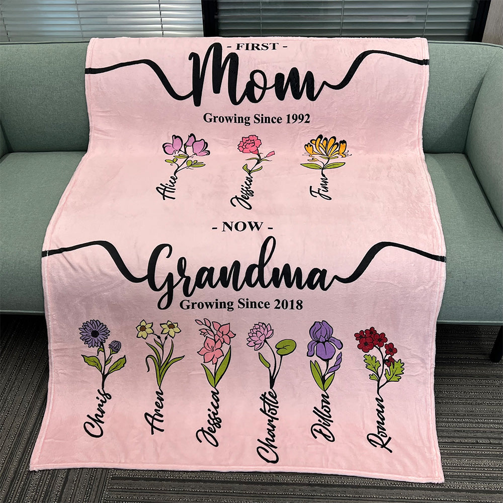 50%OFF⭐️First Mom Now Grandma's Garden Names Birth Flower Blanket