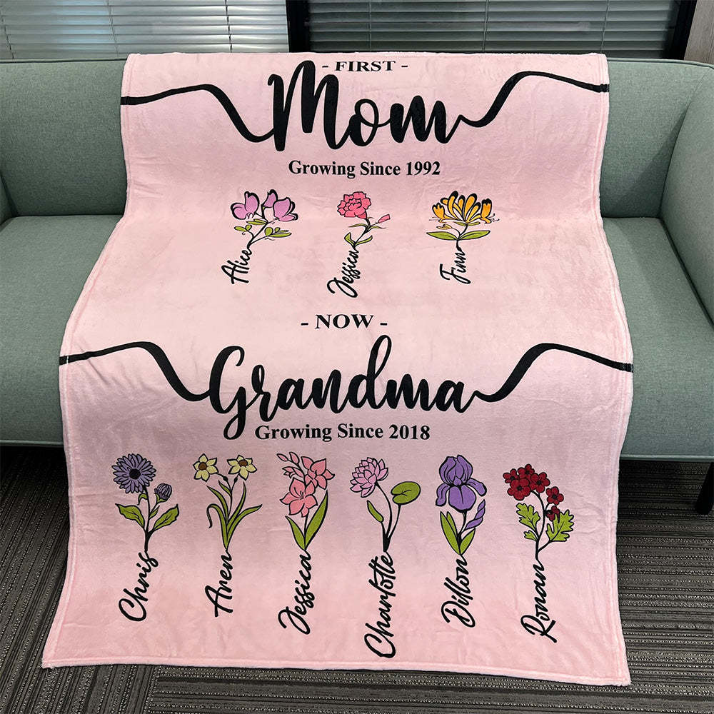 50%OFF⭐️First Mom Now Grandma's Garden Names Birth Flower Blanket