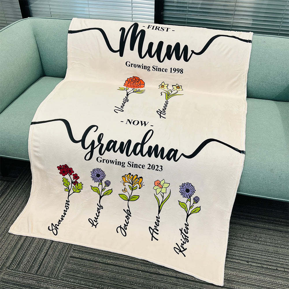 50%OFF⭐️First Mom Now Grandma's Garden Names Birth Flower Blanket