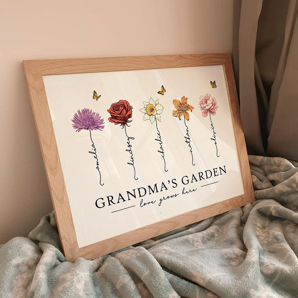 Grandma‘s Garden Love Grows Here Beautiful Birth Month Flowers Personalized Poster