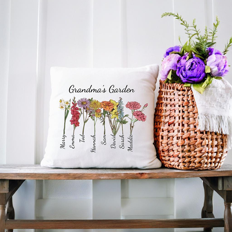  Mom/Grandma's Garden Birth Month Flower Pillow